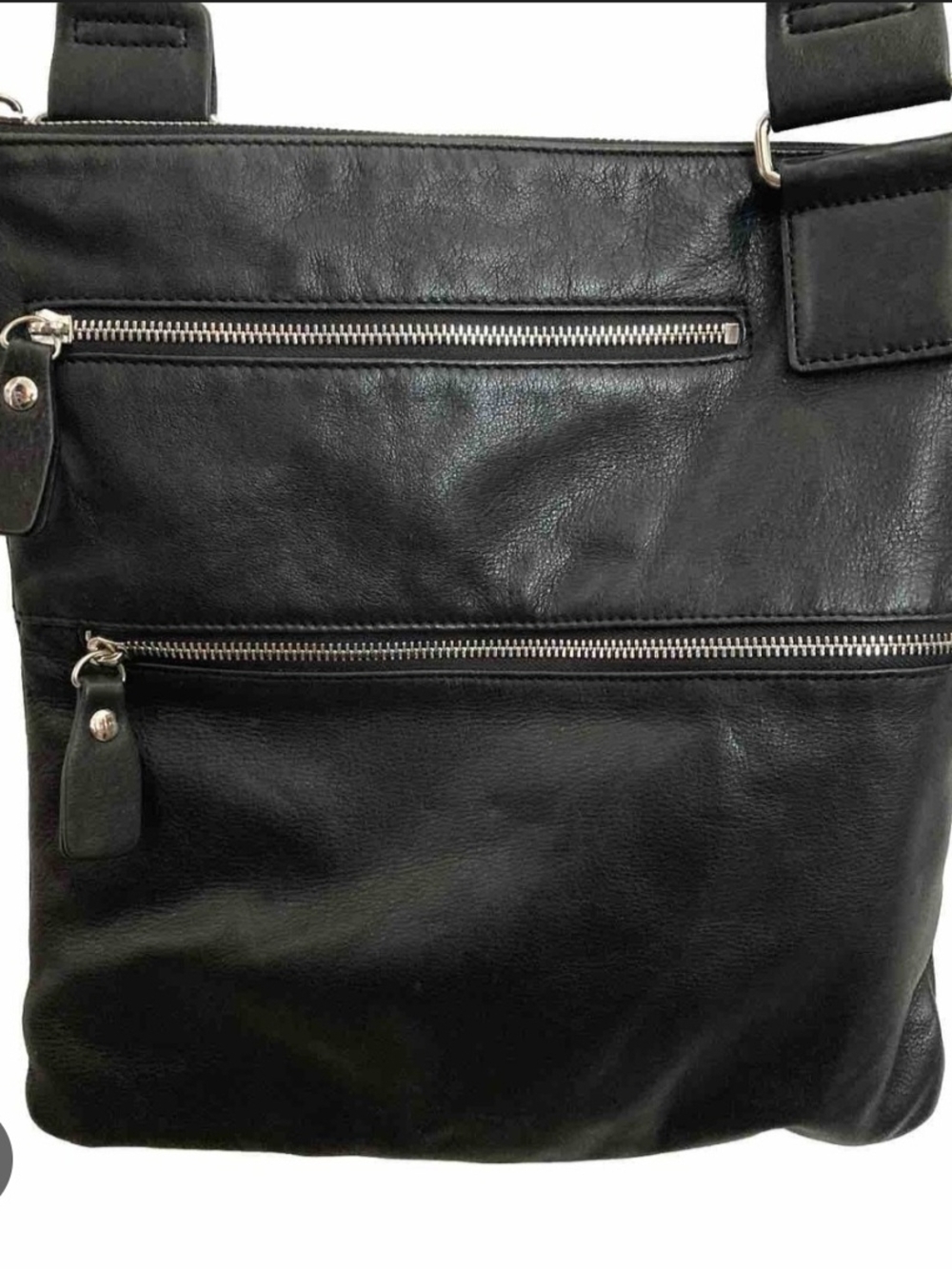 margot Black Leather Messenger Bag with Silver Hardware